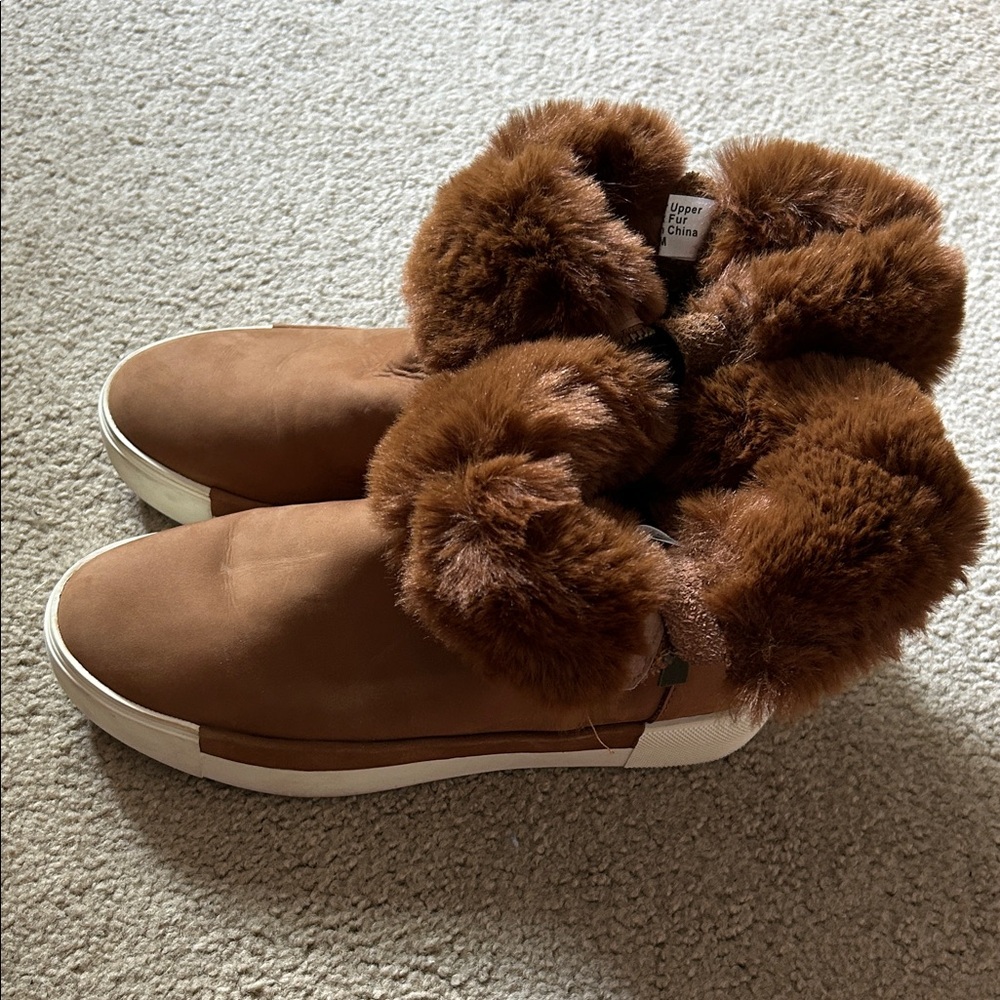 J/Slides Wally Waterproof Faux Fur Platform Sneaker Brown Suede
